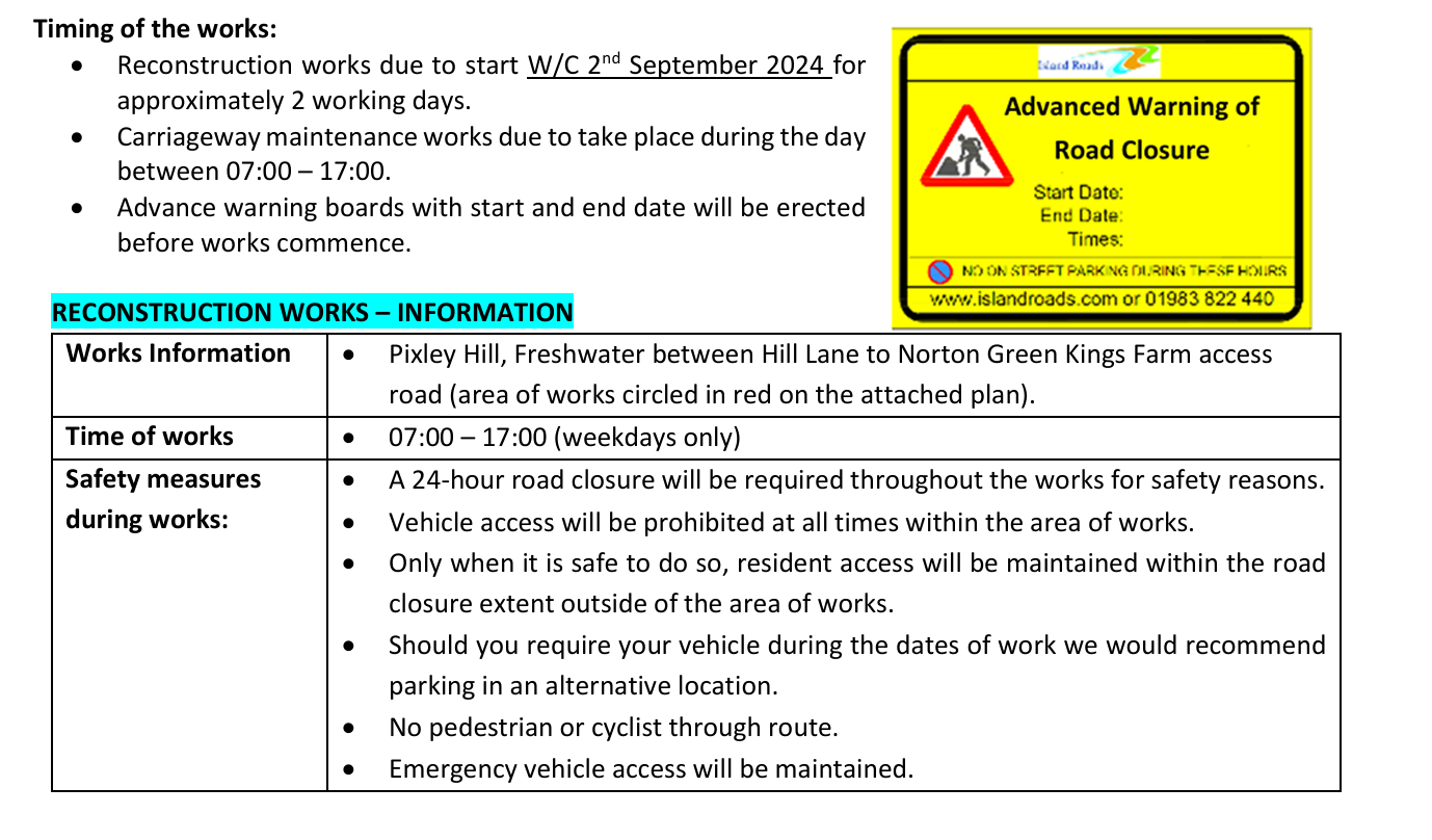 Pixley Hill Closure on 2nd September