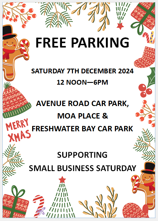 Small Business Saturday free parking from 12 noon to 6pm on 7th December