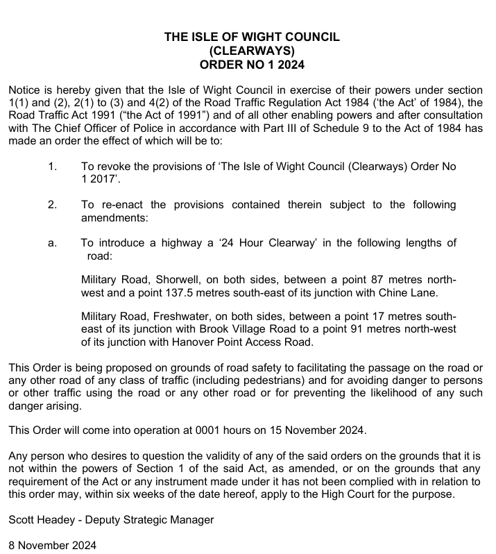 update to the urban clearway section of the Military Road