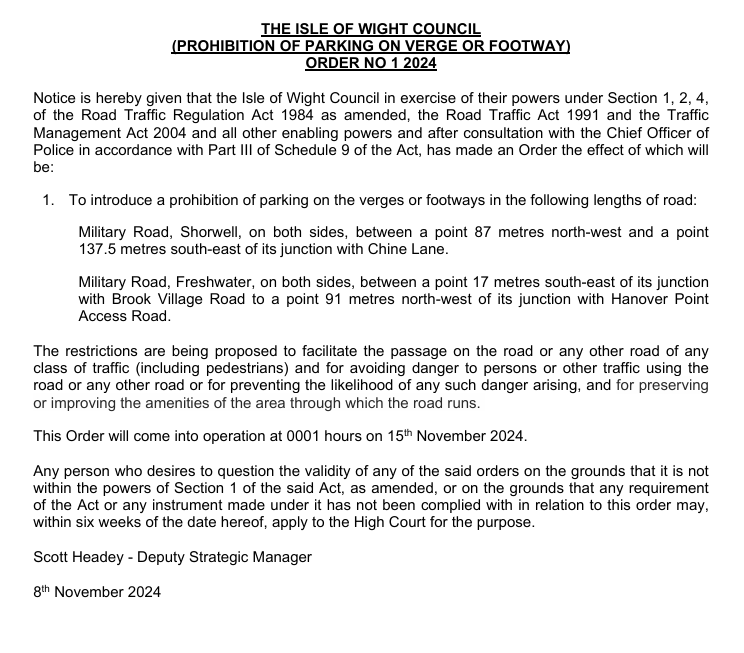 Update on verge parking along Military Road