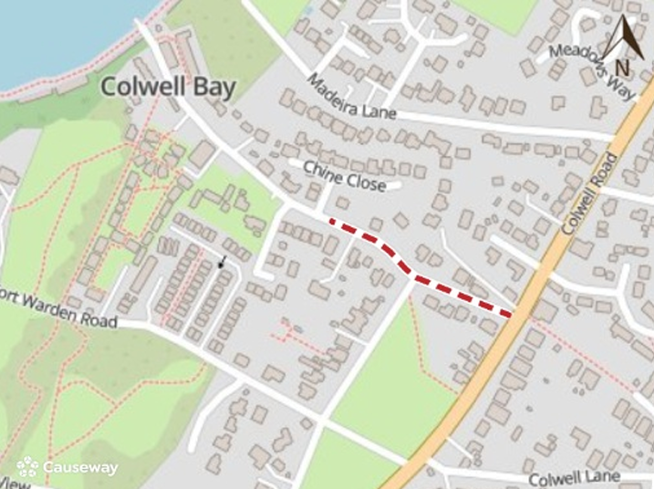 Map of Colwell Chine showing road closure area