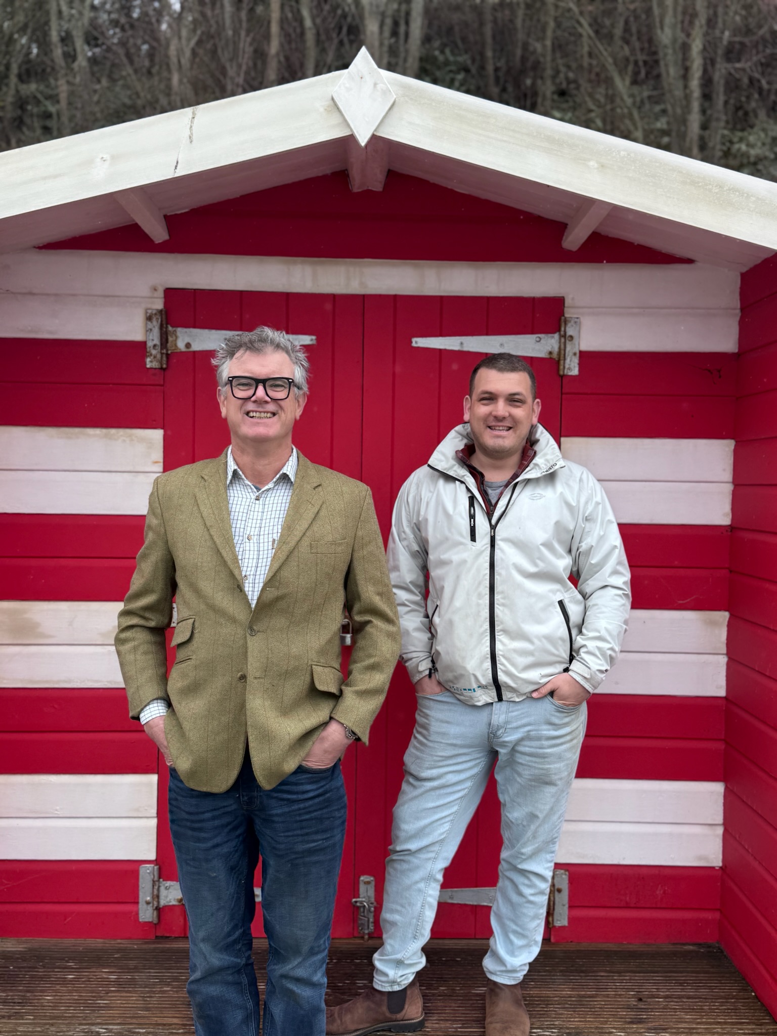 Freshwater Parish Councillor Dom Hicklin and James Rowley General Manager. The Hut, Colwell Bay