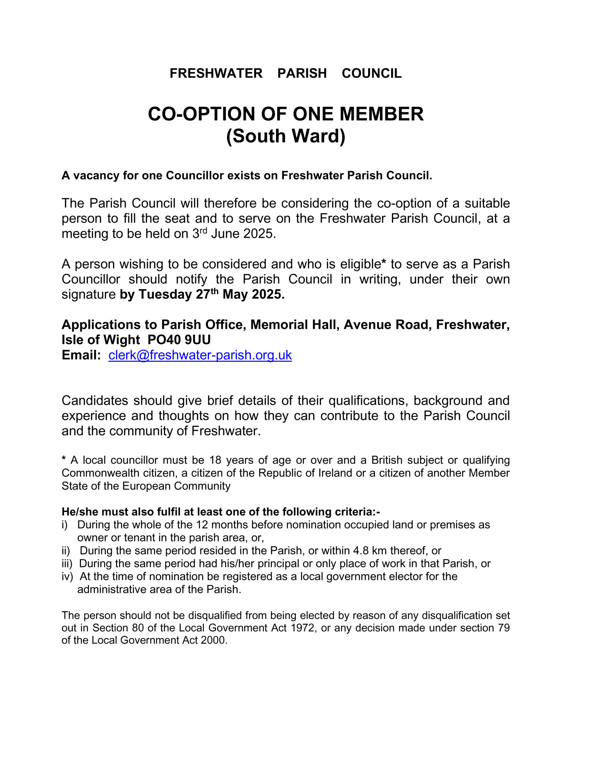 Co-option Notice May 2025