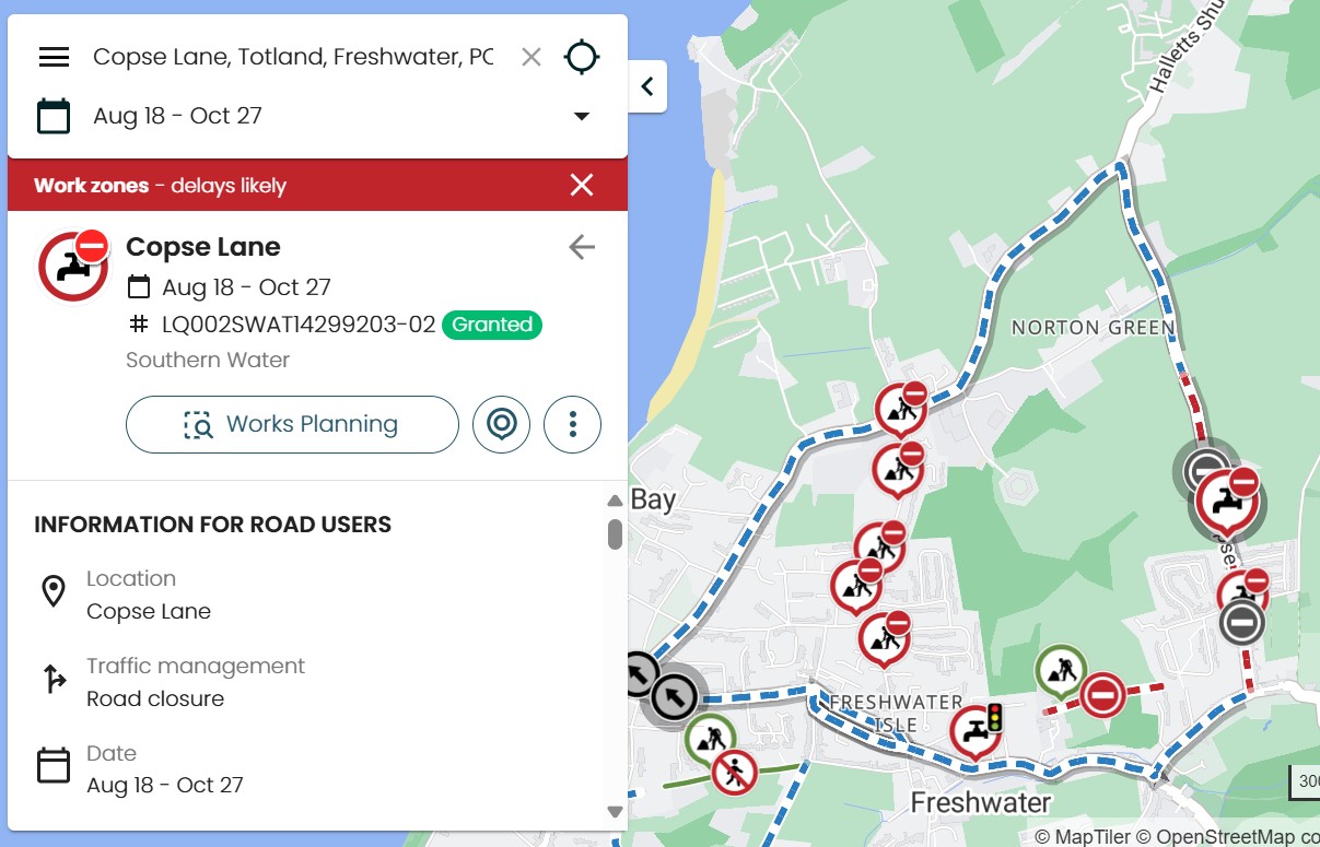 Map showing Copse Lane roadworks planned for October.